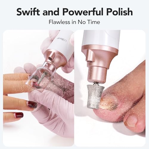 Litbear Thick Toenail Grinder, 15X Professional Electric Nail Drill File Set, Cordless Pedicure Manicure Tool Callus Remover for Women Men Senior Hand Feet Care, Home Salon Use ( White ) - size: White