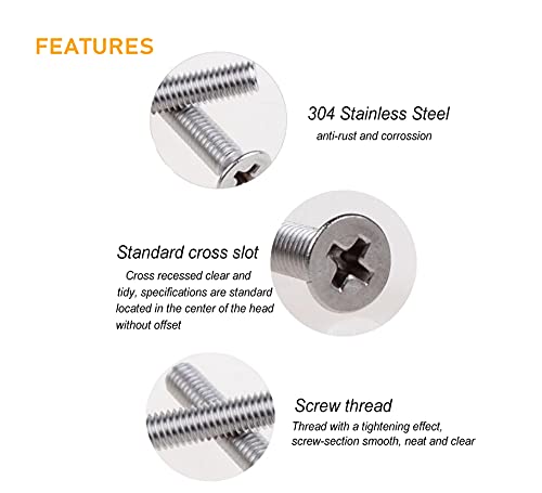 1020pcs M3 M4 M5 M6 Flat Phillips Countersunk Head Machine Screws Bolts Nuts Washers Assortment Kit, 304 Stainless Steel, Silver Tone - size: M3 M4 M5 M6 1020pcs (Countersunk Head-304)