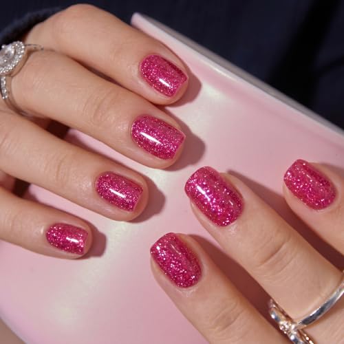 CurvLife Short Square Press On Nails, Urban Frost Milky White, Soft Gel - color: Fuchsia Fever