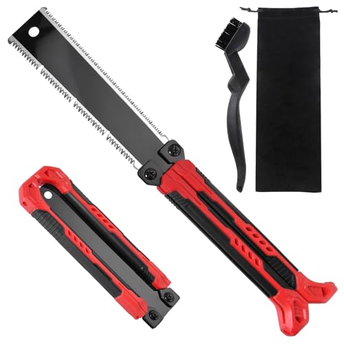 8-Inch Folding Japanese Pull Saw, Double-Edged Hand Saw with SK5 Blade(13/14 TPI), Pocket Camping Saws with Portable Pouch & Brush, Woodworking Flush Cut Pruning Saws for Hard/Soft Wood