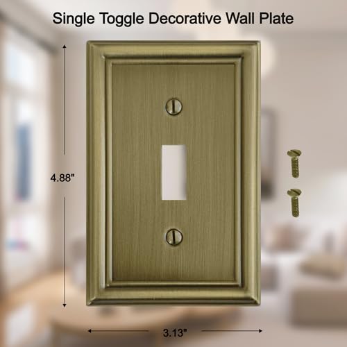 OKAWYC Single Toggle Light Switch Cover Luca Metal Wall Plate, 4-Pack Antique Brass 1 Gang, for Light Switch Cover Decorative Wallplate, Durable - size: 1 Toggle