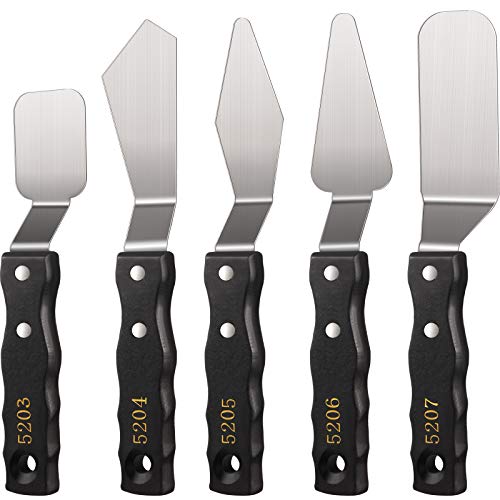Honoson 5 Pcs Large Palette Knife Set, Stainless Steel Wood Handle