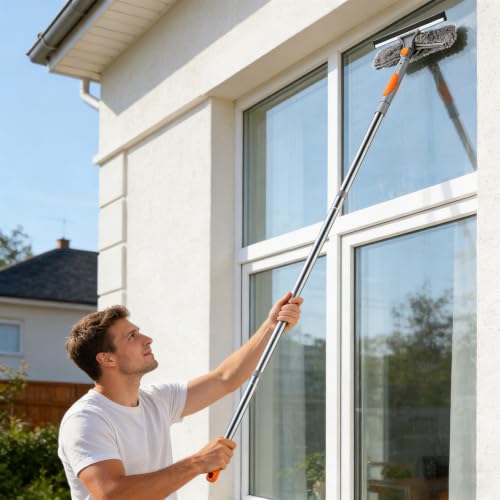 SetSail Window Squeegee with 66in Extension Pole 2-in-1 Window Cleaning Kit - color: Grey Orange