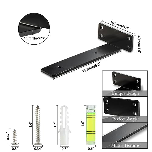 HEART ART Floating Shelf Brackets 6 Inch,Heavy Duty Black 2 Pack - size: 6 Inch, style: 2 Pack