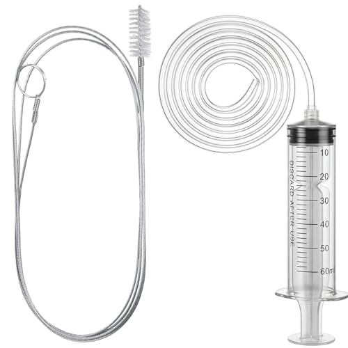 Gisafai 3 Pcs Refrigerator Cleaning Kit with Syringe Compatible with Water Line for 1.5m Flexible Refrigerator Scrub Brush Flexible Feeding Tube Brush for Ice Maker Dispenser (45'' Ice Water Tube) - size: 45'' Ice Water Tube