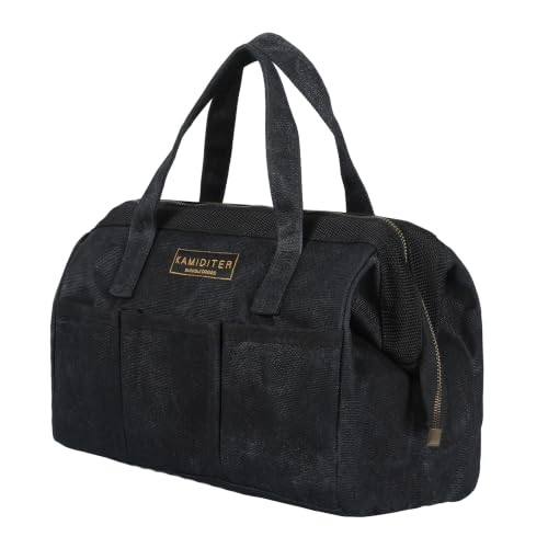 Tool Bag with Zipper, Heavy Duty 16oz Waxed Canvas Wide Mouth Tool Tote Bag, 13-inch Muti-Purpose Storage Tool Pouch with Side Pockets - color: Black, size: 13 Inch