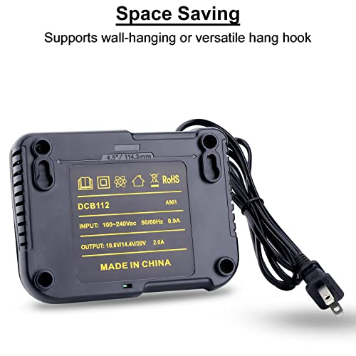Biswaye DCB112 DCB115 20V Max Charger Charges All DCB201 DCB204 DCB606 DCB609 DCB207 DCB206 DCB203 DCB200 DCB120 DCB127 12V Max, 20V Max and 60V Max Li-Ion Cordless Tool Battery Packs