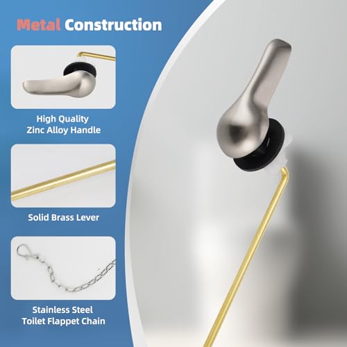 iFealClear Universal Metal Toilet Handle Replacement Kit, Front Mount Toilet Tank Flush Lever with Stainless Steel Chain, Fits Most Toilets, Brushed Nickel - color: Brushed Nickel, style: Front Mount Design