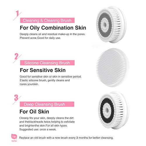 TOUCHBeauty Spin Brush Face Cleanser with 3 Brush Heads for Deep Cleansing Exfoliation and Massaging - color: Pink