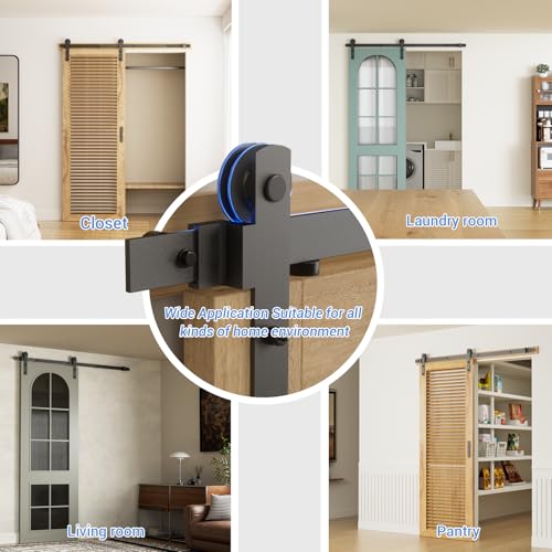 CCJH 6FT Heavy Duty Sturdy Sliding Barn Door Hardware Kit -Smoothly and Quietly -Easy to Install Fit 36" Wide Door Panel (Simple Hanger) - size: 6ft for 1 Door