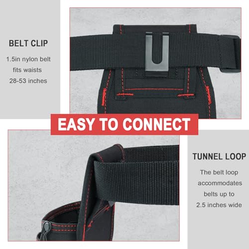KUNN Electrician Tool Pouch with Belt Clip - 7-Pocket Lightweight Small Tool Belt Pouches for Carpenters, Technicians, HVAC - Heavy Duty Multi-Pocket Organizer for Construction, Maintenance, DIY Tools - color: Red