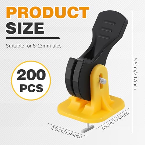 Nuanchu Tile Leveling System Kit 200 Reusable Tile Spacers + 200 1/16'' Replaceable Spare Steel T-pin, Leveling Clips Fit 8-12mm Floor Compounds Set for Wall & Floor (Yellow) - color: Yellow