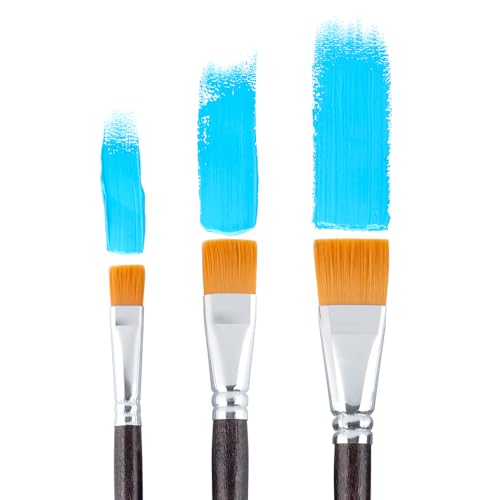 Transon Flat Paint Brush Set 3pcs for Acrylic Watercolor Gouache Oil and Body Painting - size: 3 PCS