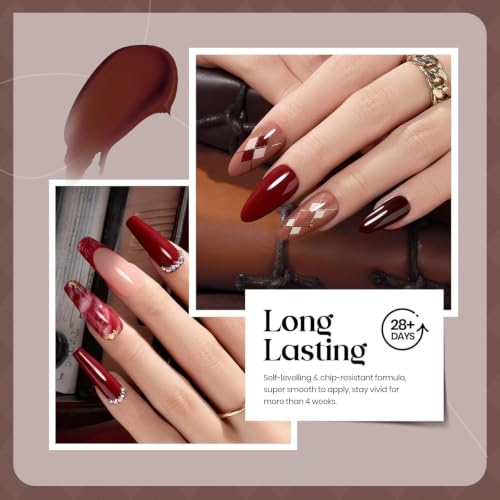 Beetles Fall Gel Nail Polish Set, Academia Aesthetic Nude Brown Glitter Gel - color: A - Nude Brown Burgundy Gold Black | Academia Aesthetic