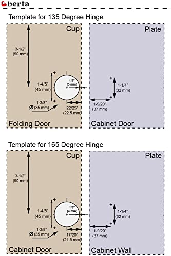 Berta (2+2) 135/165 Degree Hinges Combination, Full Overlay, 2-Cam 4-Way Adjustment, Concealed Frameless Lazy Susan/Bi Folding Cabinet Door Hinges Set with Screws (135 & 165 Degree Soft Close Hinges)