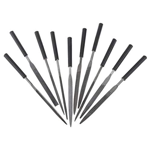 10Pcs Needle File Set Hand Metal Files Hardened Alloy Strength Steel Files Mini Needle Jewelry File Set Trimming Includes Half-Round File, Flat Warding, Round, Square, Triangular, and Flat