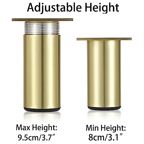 Sumnacon 4PCS Aluminium Alloy Furniture Legs, Round Adjustable Feet, 3 Inch - color: Gold, size: 3 Inch Height