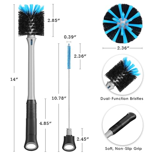 MOSOLAN 2-in-1 Bottle Brush and Straw Cleaner Brush, Black, 1 Pack - color: Black, size: 1 Count (Pack of 1)