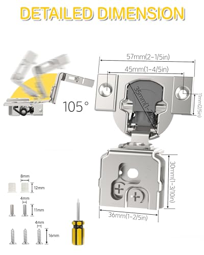 Onemake 80 Pack 1-1/4" Overlay Face Frame Soft Close Cabinet Hinges, 105° Concealed Hinge, Smooth Slow Self Closing, 3D Adjustable, Hidden Hardware Replacement for Kitchen, Wardrobe, Cupboard Door - size: 1-1/4"