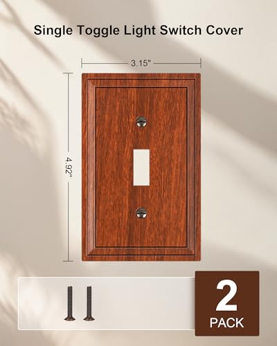 2-Pack Natural Bamboo Fiber Single Toggle Light Switch Covers Wall Plate - color: Wood Grain, size: 1 Toggle 2PK