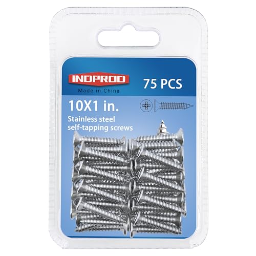#10 × 1" Flat Head Phillips Wood Screw, Stainless Steel 304 (18-8), Self Tapping, Countersunk Head Sheet Metal Screws, 10 × 1-Inch, 75Pcs - color: Stainless Steel Screws, size: #10 x 1"