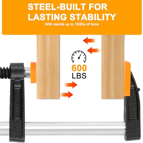 Steel Bar Clamps Set, 6" & 12" F Clamps for Woodworking, 300-600Lbs Load - color: Yellow 4 Pack-6&12 Inch