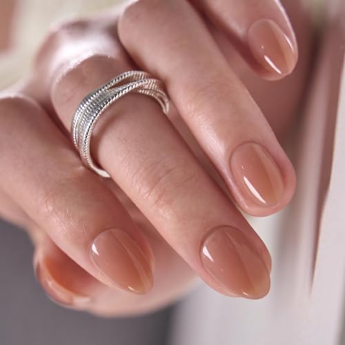 CurvLife Extra Short Almond Press On Nails, Nude Peach Pink, Soft Gel - color: Blush Dusk