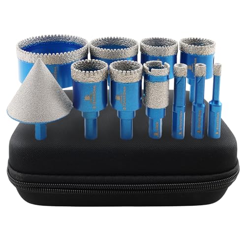 Tile Hole Saw Kit Diamond- BRSCHNITT 11pcs Diamond Core Drill Bit for Porcelain Tile Ceramic Marble Granite Drilling Triangle Shank - size: 6/8/10/25/28/32/35/45/65D+20F+50C