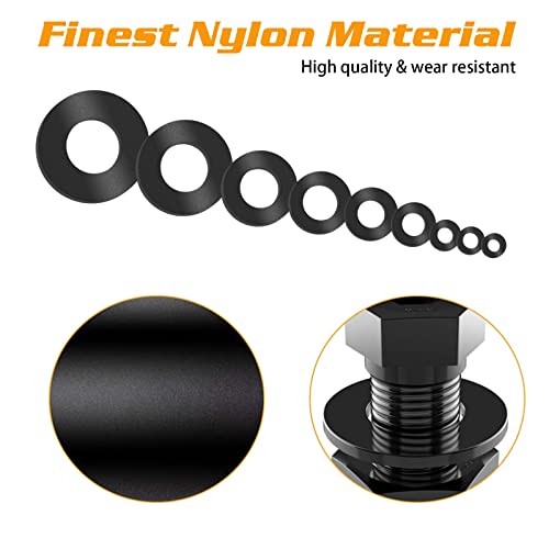 800Pcs Nylon Flat Washer Assortment Set, Washers Metric Sealing Spacer Gasket Ring Washers Set, 9 Sizes - M2, M2.5, M3, M4, M5, M6, M8, M10, M12(Black) - size: 800black
