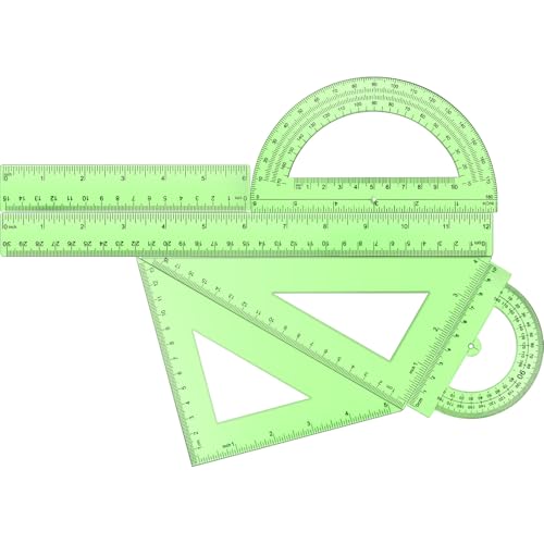 Tenare 6 Pcs Math Geometry Ruler Straight Protractor Triangle, Green - color: Green