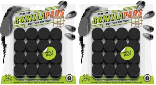 GorillaPads 1 Inch Non-Slip Furniture Pads/Gripper Feet Skids (Set of 32) Self Adhesive Rubber Floor Protectors, Round, Black, CB147-32 (Pack of 2) - size: 1" Round x 32 (Pack of 2)