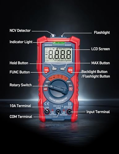 AstroAI Digital Multimeter, TRMS 4000 Counts, Auto-Ranging, Battery Test | 1.5V/9V/12V Battery Testing, Auto & Home Diagnostics, NCV Detection, Capacitance Measurement, CAT III 600V - style: Auto-Ranging