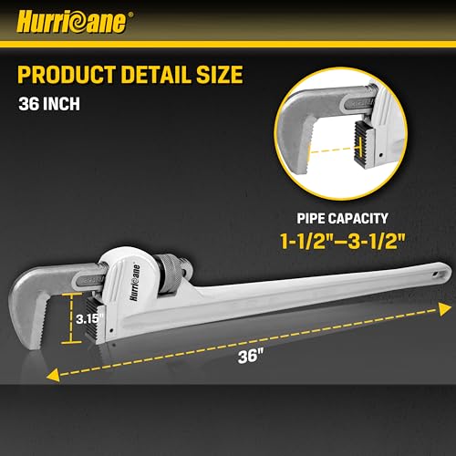 HURRICANE Aluminum Pipe Wrench, 36 Inch, Heavy Duty Adjustable Plumbing Tool, Steel Jaws, Lightweight Construction, 2-4.5 Inch Grip Range - size: 36 Inch
