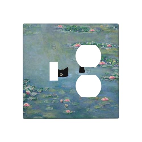 Cat Monet Prints Vintage Funny Cat In Water Lilies Wallplates 1 Toggle 1 Duplex Switch Plate Electrical GFCI Faceplate Decorative Light Switch Covers for Kids Room Bedroom Decor - color: Cat Monet Prints Vintage Funny Cat In Water Lilies, size: 1 Toggle 1