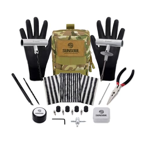 SUNSOUL Tire Repair Kit - 40PCS Heavy Duty Tire Plug Kit with Storage Bag, Universal Zinc Alloy Puncture Repair Tools for Car, Motorcycle, Truck, ARB, ATV, UTV, Tractor, RV, SUV, Trailer