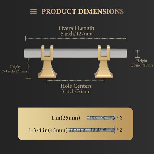 Haliwu 10 Pack 3" Brushed Nickel Cabinet Pulls Silver Gold Drawer Handles - color: Brushed Nickel & Matte Gold, size: Hole Center Spacing：76mm (3 inch)