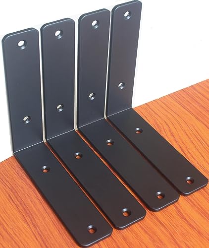 4 Pack - L 6" x H 6" x W1.5, 5mm Thick Black L Shelf Bracket, Iron Shelf Brackets, Metal Shelf Brackets, Floating Shelf, Shelf Supports with Screws - size: 6''x6'', style: Black 4 Pack