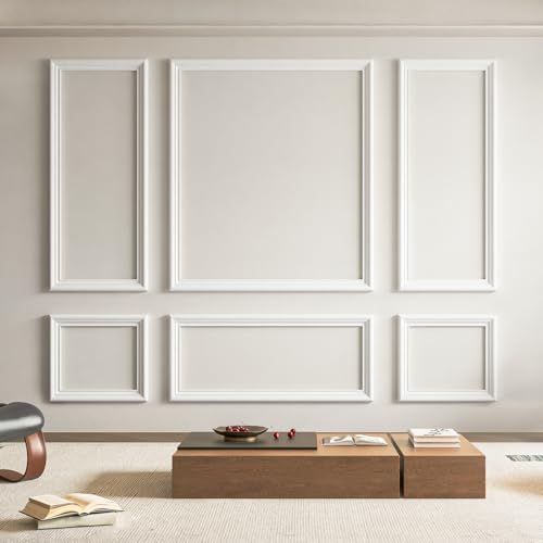 Art3d Pre-Cut Wall Molding Set, Ready-to-Assemble Panels, 3 Top 3 Bottom - color: White: Style 2