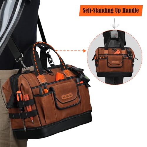 WELKINLAND 22-Pockets Hard Bottom Tool Bag, 14-Inch Electrician Tool Bag