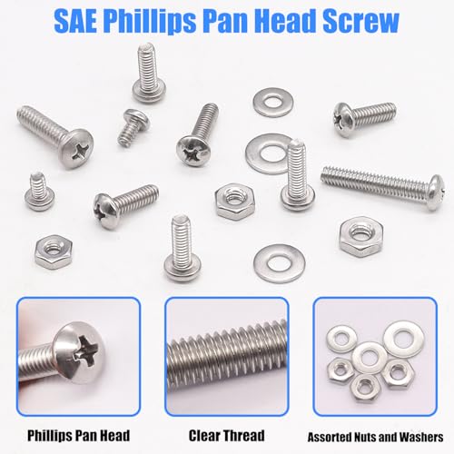 Nuts and Bolts Assortment Kit, 304 Stainless Steel Bolts 8 Sizes #6-32#8-32#10-24 Phillips Pan Head Machine Screws, Assorted Bolts, Nuts and Washers Kit (237PCS) - size: 236PCS