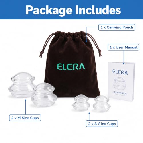 ELERA Silicone Cupping Set for Face & Body, 4 Pcs Facial Cupping Therapy Kit, Lymphatic Drainage Tool & Fascia Massage Cups for Neck, Shoulder & Muscle Pain Relief (2 Medium, 2 Small) - style: 4 Cups (M S size)