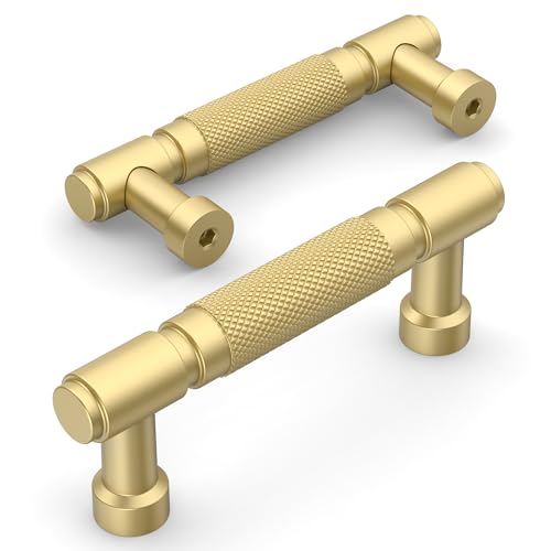 Amerdeco 10 Pack Brushed Gold knurled Cabinet Pulls 3" | Drawer Pulls Cabinet Hardware Kitchen Cabinet Handles for Bathroom ZH0072 - color: Brushed Gold, size: 3" hole center