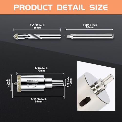 MOLLOM 1" (25mm) Diamond Hole Saw with 2 Pilot Drill Bit - size: 25mm | 1", style: Single Pack