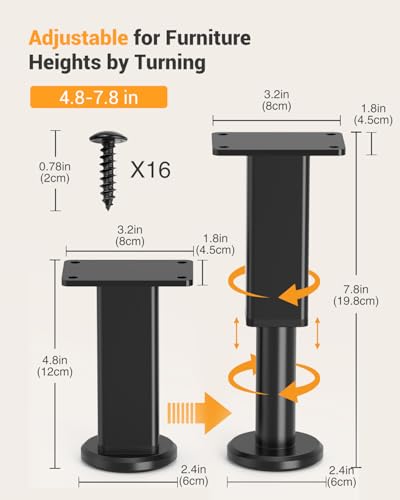 Furniture Legs 4 Pcs, Adjustable Metal Replacement Feet, 4.8-7.8 in - size: 4.8-7.8 inch