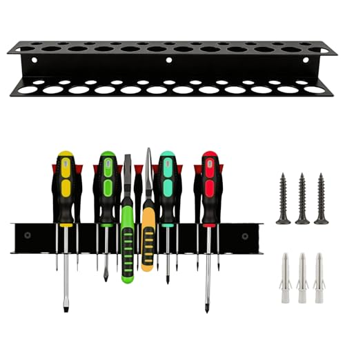 12.6" Wall-Mounted Screwdriver Holder, Metal Pliers Holder, 23 Holes Multi-Purpose Tool Organiser, Hand Tool Organiser, Suitable for garages, workshops, storage sheds & workbenches