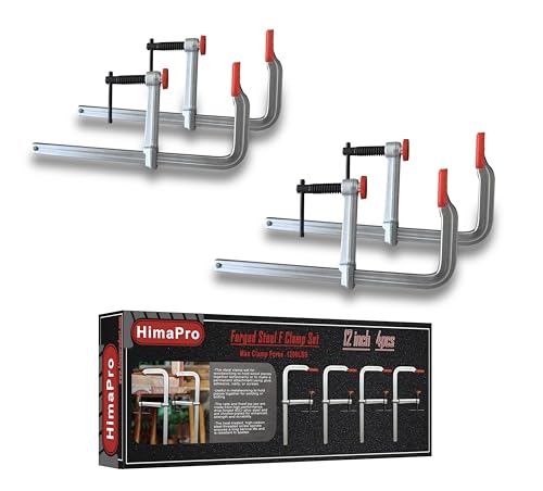 HimaPro 12 Inch Heavy Duty Bar Clamp Set, 4 Pack – Drop Forged Steel F-Clamps with 1200 lbs Load Capacity and 4-3/4 Inch Throat Depth for Welding, Woodworking, and Metalworking - size: 1200 lbs Load Limit