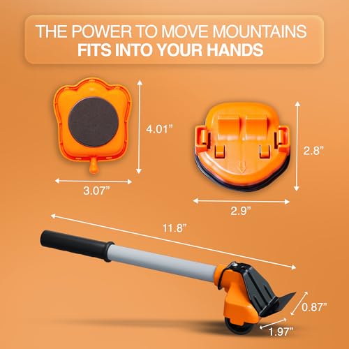 Heavy Duty Furniture Lifter & Moving Kit – Lift & Glide Couches, Beds, Appliances with Ease – 4 Roller Sliders (660 lbs Each), Adjustable Height Lifter, Carpet Adapters for All Floors