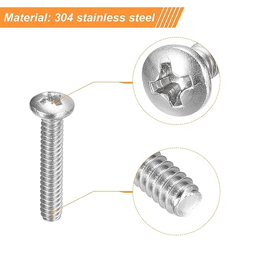 uxcell #6-32x3/4 Pan Head Machine Screws, 304 Stainless Steel 18-8 Screw, Phillips Drive, Fully Threaded, Bright Finish, Pack of 200 - size: #6-32x3/4"
