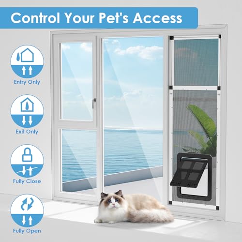 Vertical Ventilated Cat Door for Window, Fits 31"-42" Height Window, 2-Min Install | Aluminum Frame + Stainless Steel Mesh | Breathable Bug-Proof Window Cat Door Insert, Adjustable Pet Door Window - size: Vertical: 31''-42''H
