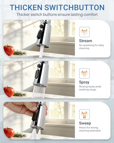 WOWOW Kitchen Faucet Head Replacement – 304 Stainless Steel 3-Mode Pull Down Spray Head with 13 Adapters, Compatible with Moen Delta Kohler American Standard, Easy DIY Install, Chrome - color: Chrome